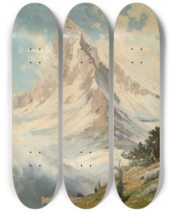 Triptych art skateboard deck of Toni Haller Blick Auf Das Matterhorn by Toni Haller (1907-1944)