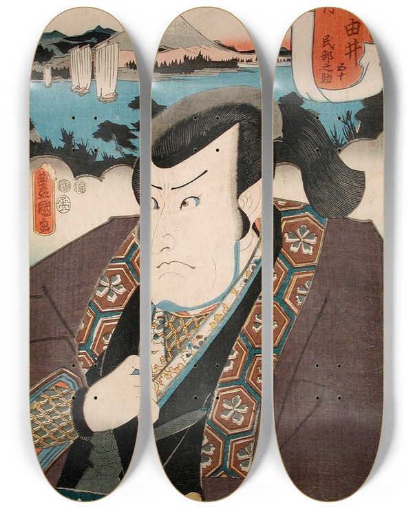 Triptych art skateboard deck of Utagawa Kunisada Toyokuni Iii Yui Ichikawa Danz V In The Role Of Minbunosuke by Utagawa Kunisada (Toyokuni III) (1786-1865)