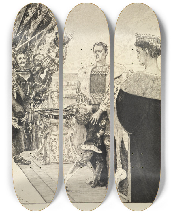 Triptych art skateboard deck of Max Klinger Herrscher Vom Tode Zweiter Theil Opus Xi Blatt 2 by Max Klinger (1857-1920)