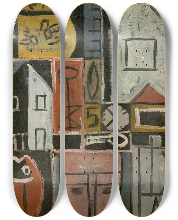 Triptych art skateboard deck of Joaqun Torresgarca Pintura_3 by Joaqun Torres-Garca (1874-1949)