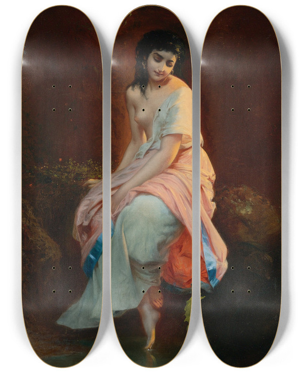 Triptych art skateboard deck of Etienne Adolphe Piot The Bather by Etienne Adolphe Piot (1825-1910)