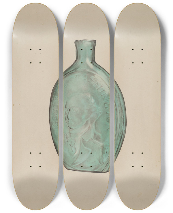 Triptych art skateboard deck of Ga Spangenberg Whiskey Flask_4 by G.A. Spangenberg