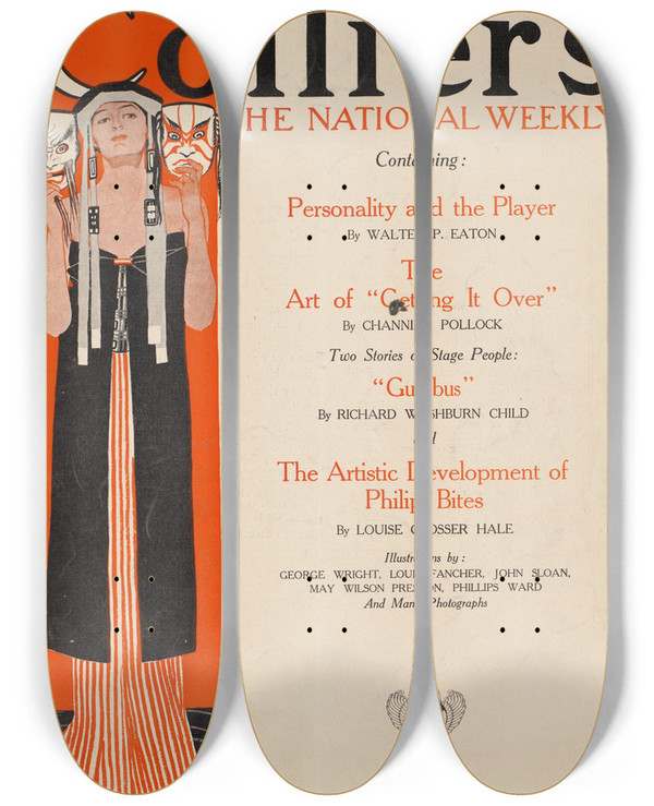 Triptych art skateboard deck of Edward Penfield Colliers The National Weekly_1 by Edward Penfield (1866-1925)