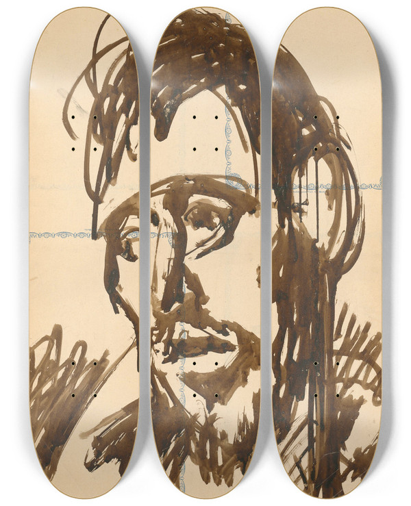 Triptych art skateboard deck of Jn Novk Head_1 by Jan Novak (1921-1944)