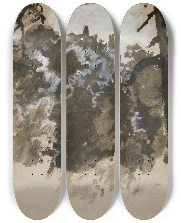 Triptych art skateboard deck of Edwin Austin Abbey Landscape Withtree_1 by Edwin Austin Abbey (1852-1911)