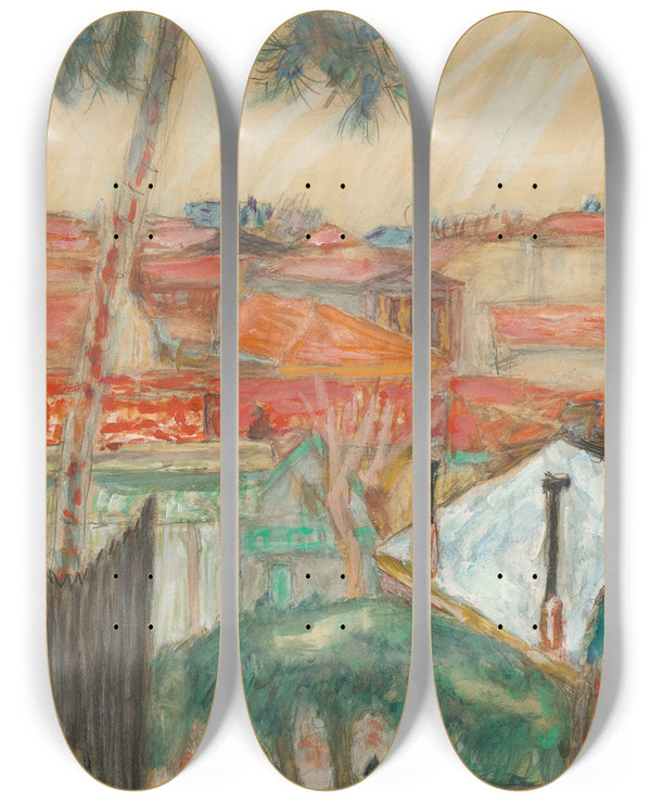Triptych art skateboard deck of Pierre Bonnard Les Toits by Pierre Bonnard (1867-1947)
