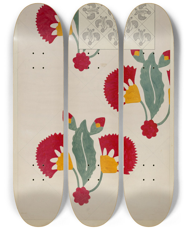 Triptych art skateboard deck of Dorothy Posten Quilt_4 by Dorothy Posten
