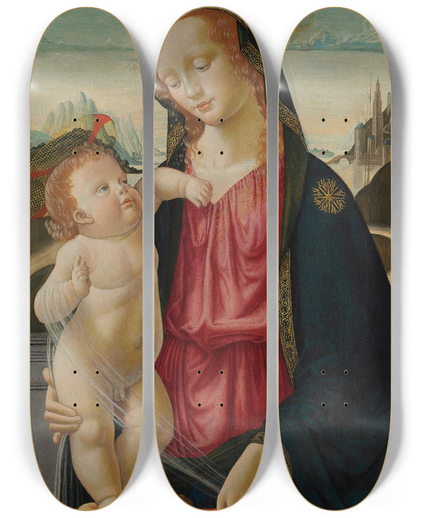 Triptych art skateboard deck of Davide Ghirlandaio The Madonna And Child_2 by Davide Ghirlandaio (1452-1525)