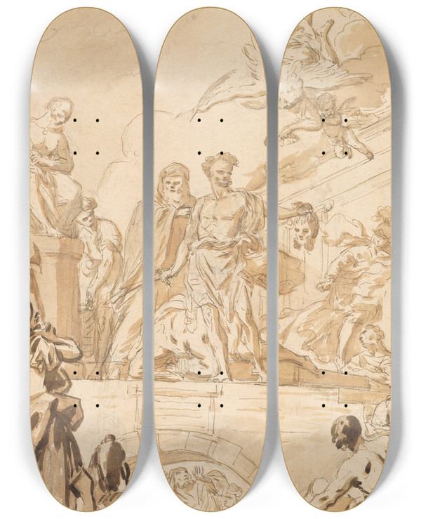 Triptych art skateboard deck of Michelfranois Dandrbardon The Martyrdom Of Asaint by Michel-Franois Dandr-Bardon (1700-1783)