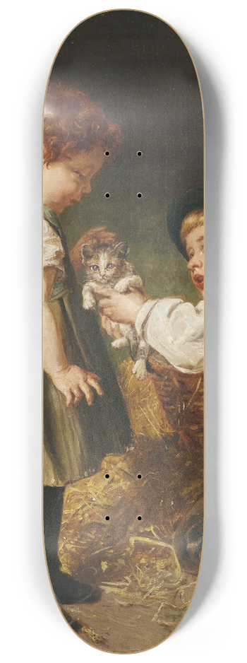 Felix Schlesinger - Zwei Kinder mit Ktzchen im Stall 8.25 inch art skate deck