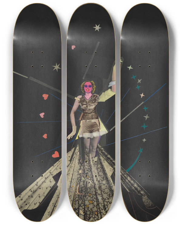 Triptych art skateboard deck of Karl Wiener Revue Diva by Karl Wiener (1901-1949)