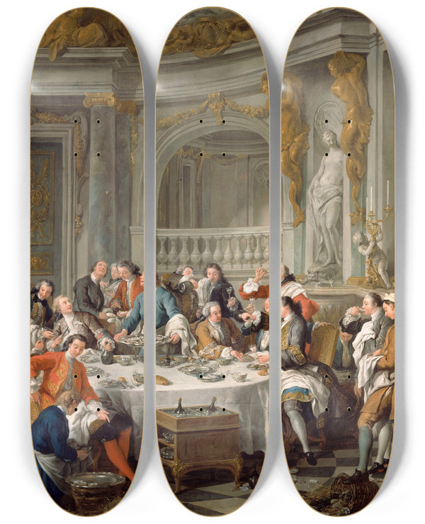 Triptych art skateboard deck of Jeanfranois De Troy Le Djeuner Dhutres by Jean-Franois de Troy (1679-1752)