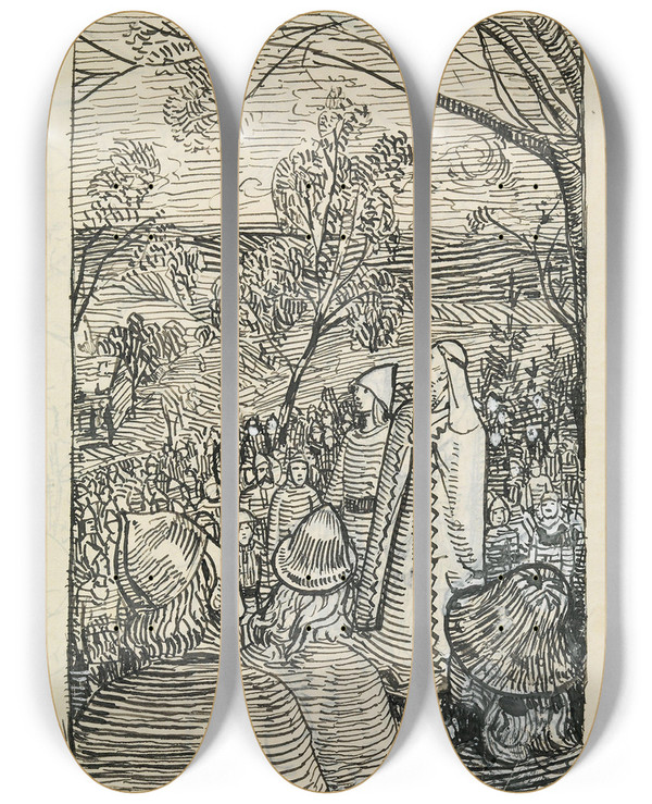Triptych art skateboard deck of Christian Krohg Ubenyttet Illustrasjon Snorre Sturlason Kongesagaer Kristianina 1899_1 by Christian Krohg (1852-1925)
