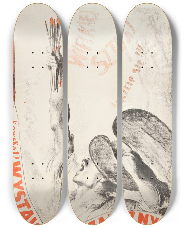 Triptych art skateboard deck of Wojciech Weiss Wystawa Niezalenych by Wojciech Weiss (1875-1950)