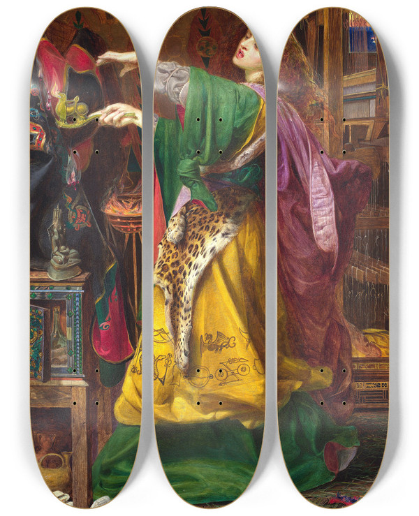 Triptych art skateboard deck of Frederick Sandys Morganlefay by Frederick Sandys (1829-1904)