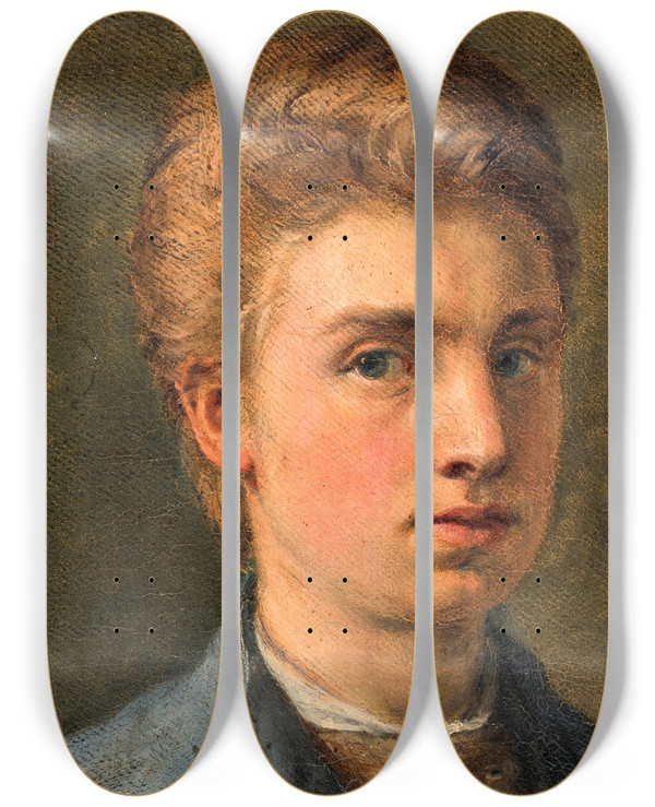 Triptych art skateboard deck of Holger Roed Selfportrait by Holger Roed (1846-1874)