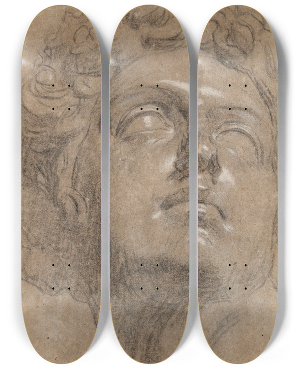 Triptych art skateboard deck of Jacopo Tintoretto Head Of Giuliano De Medici After Michelangelo by Jacopo Tintoretto (1518-1594)