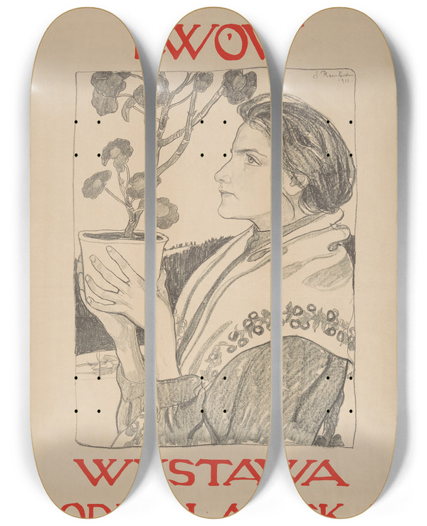 Triptych art skateboard deck of Jan Rembowski Wystawa Podhalaska Towarzystwa Przyjaci Sztuk Piknych by Jan Rembowski (1879-1923)