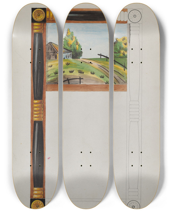 Triptych art skateboard deck of David S De Vault Mirror by David S De Vault