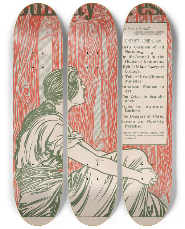 Triptych art skateboard deck of George Reiter Brill Philadelphia Sunday Press June 9 by George Reiter Brill (1867-1918)