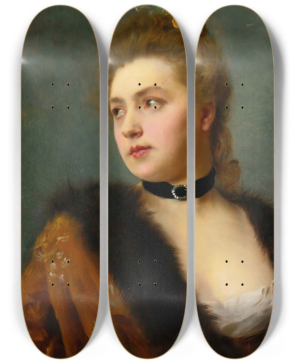 Triptych art skateboard deck of Gustave Jean Jacquet Parisienne by Gustave Jean Jacquet (1846-1909)