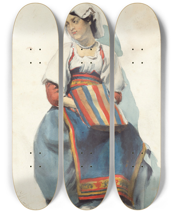 Triptych art skateboard deck of Vojtech Klimkovi Ena Z Dalmcie Ii by Vojtech Klimkovic (1833-1885)