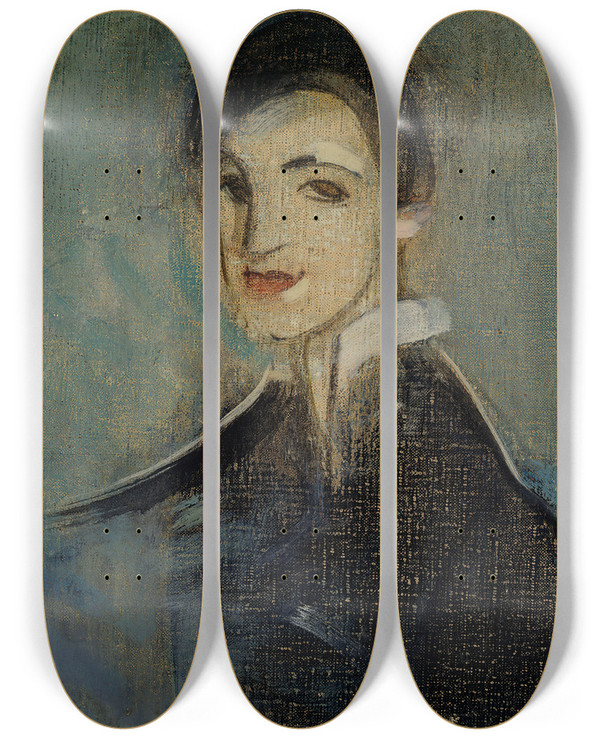 Triptych art skateboard deck of Helene Schjerfbeck Singer In Black by Helene Schjerfbeck (1862-1946)