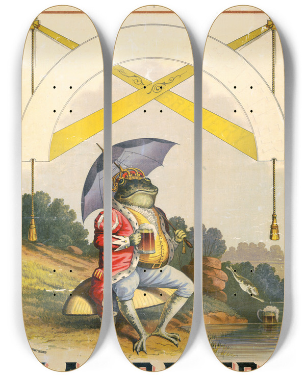 Triptych art skateboard deck of Pfeil Goltz Lager Beer by Pfeil Goltz (19-20-)