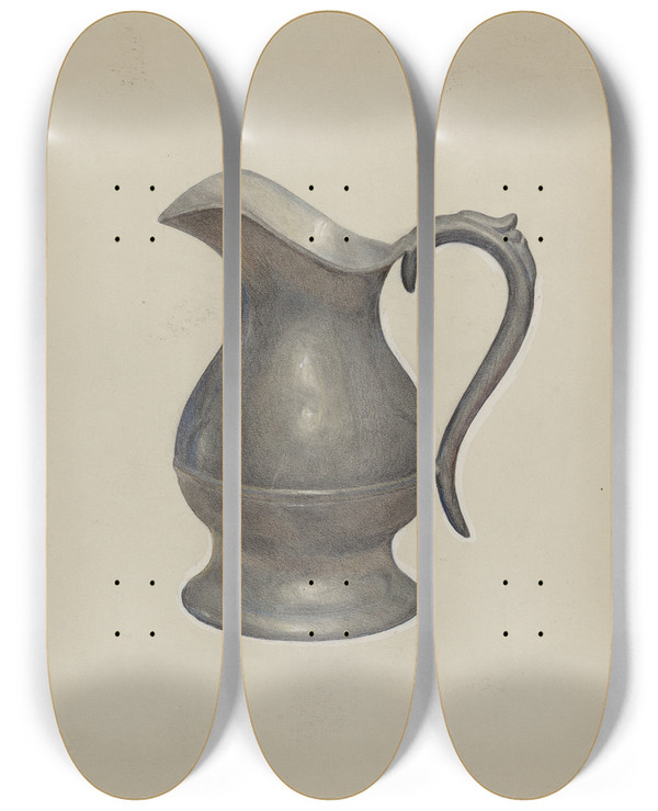 Triptych art skateboard deck of Francis Borelli Pewter Pitcher_2 by Francis Borelli