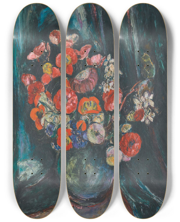 Triptych art skateboard deck of Abraham Manievich 2 Still Life With Poppies by Abraham Manievich (1881-1942)