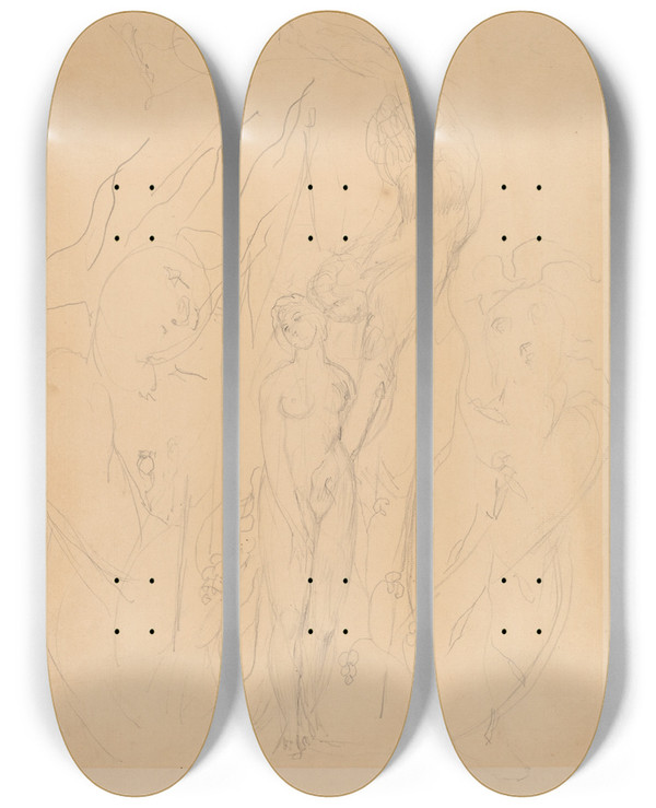 Triptych art skateboard deck of William Blake An Angel Teaching A Daughter Of Men The Secrets Of Sin by William Blake (1757-1827)