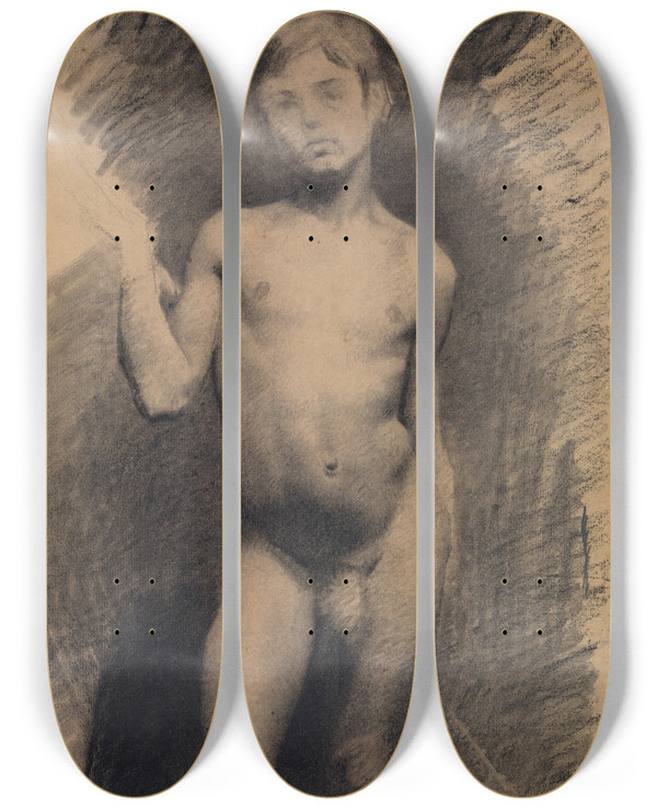 Triptych art skateboard deck of Vilhelm Hammershi Stende Ngen Dreng Modelstudie_1 by Vilhelm Hammershoi (1864-1916)
