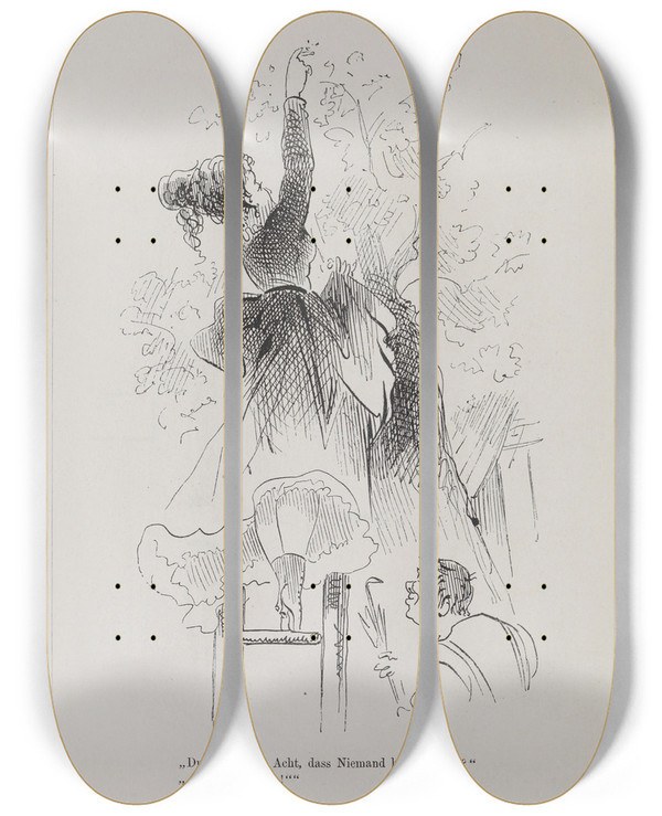 Triptych art skateboard deck of Karel Klic Bilderbuch Fur Hagestolze Pl062 by Karel Klic (1841-1926)