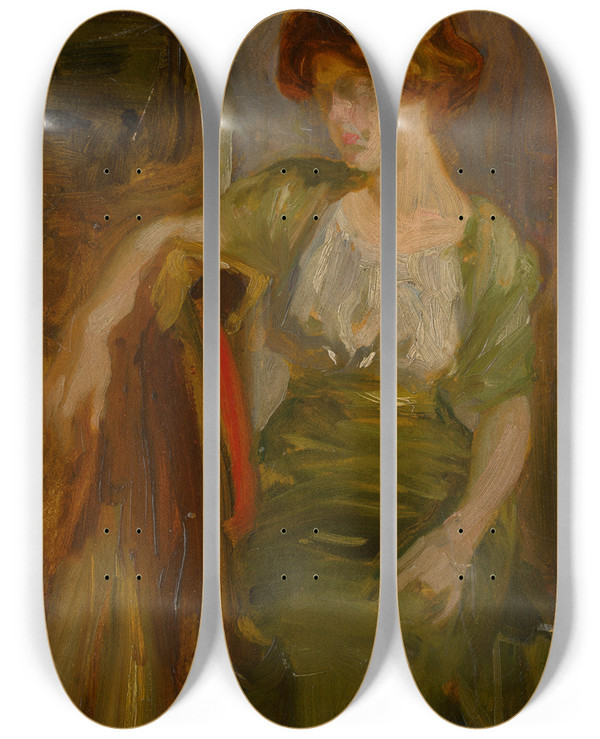 Triptych art skateboard deck of Udovt Pitthordt Study Of A Seated Woman_3 by udovt Pitthordt (1860-1946)