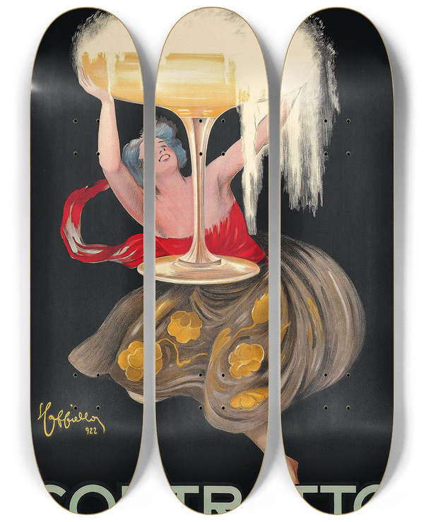 Triptych art skateboard deck of Leonetto Cappiello Contratto by Leonetto Cappiello (1875-1942)