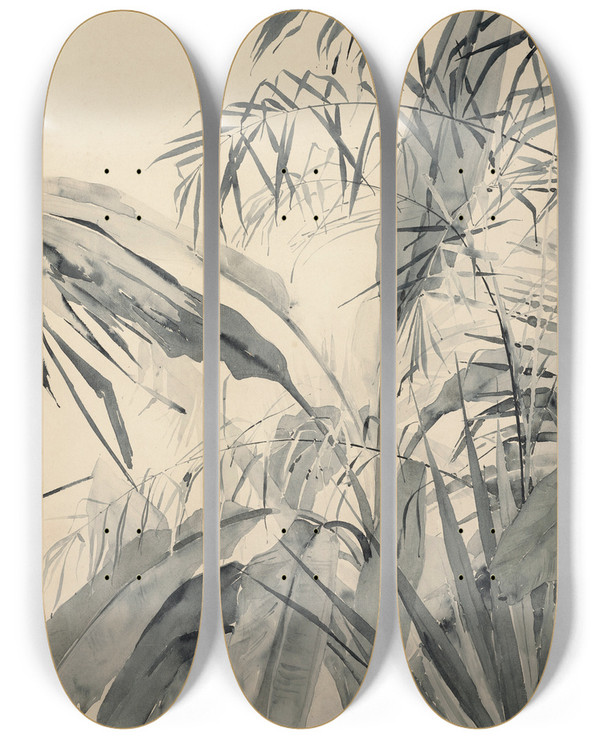 Triptych art skateboard deck of Augusto Giacometti Pflanzenstudie by Augusto Giacometti (1877-1947)