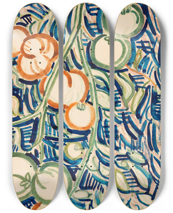Triptych art skateboard deck of Christian Rohlfs Herabhngender Zweig Mit Roten Und Grnen Tomaten by Christian Rohlfs (1849-1938)