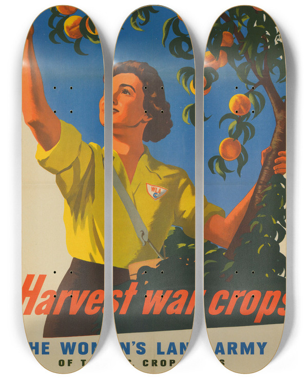 Triptych art skateboard deck of War Food Administration Harvest War Crops by War Food Administration