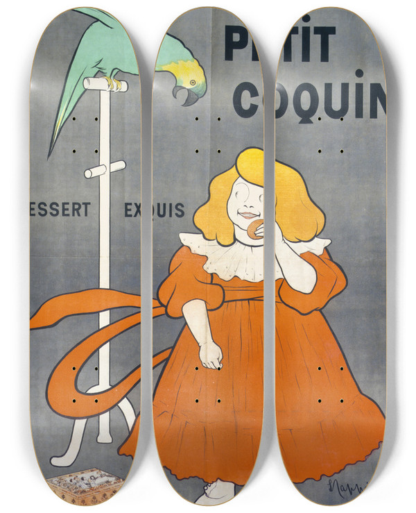 Triptych art skateboard deck of Leonetto Cappiello Le Petit Coquin Dessert Exquis by Leonetto Cappiello (1875-1942)