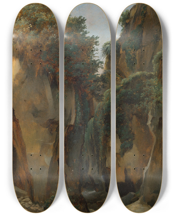 Triptych art skateboard deck of Franois Edouard Bertin Ravine At Sorrento by Francois Edouard Bertin (1797-1871)