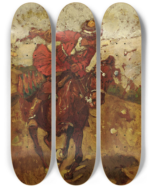 Triptych art skateboard deck of Franz Roubaud Cossack Horseman by Franz Roubaud (1856-1928)