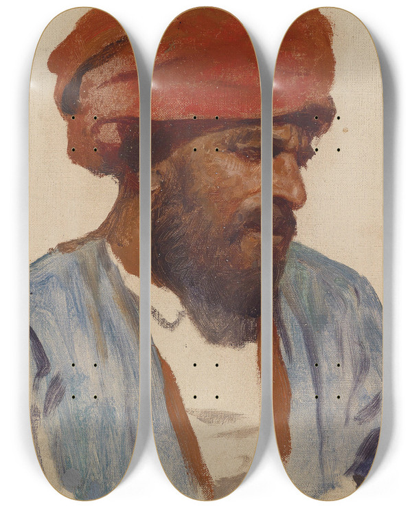 Triptych art skateboard deck of Leopold Carl Mller Portrait Eines Orientalen by Leopold Carl Muller (1834-1892)