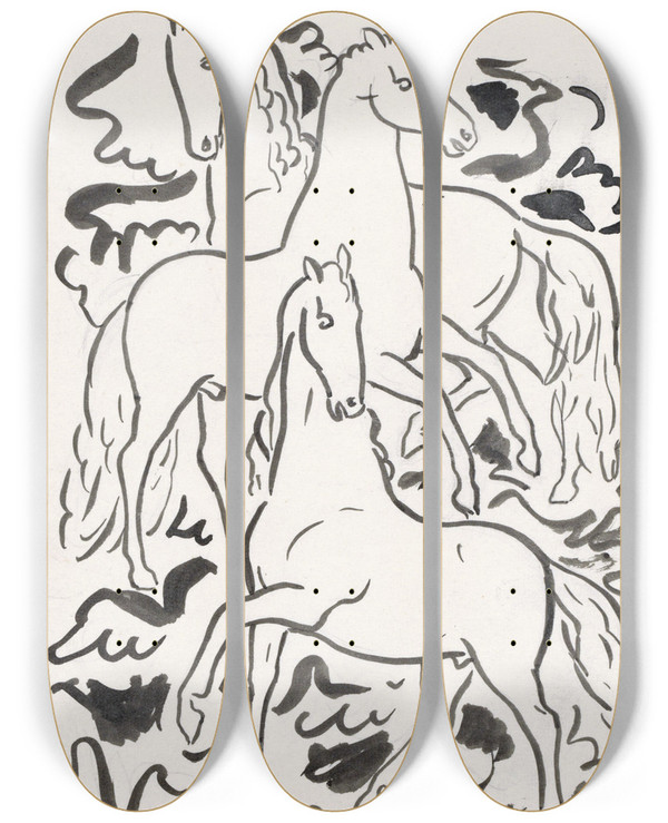 Triptych art skateboard deck of Leo Gestel Drie Paarden by Leo Gestel (1881-1941)