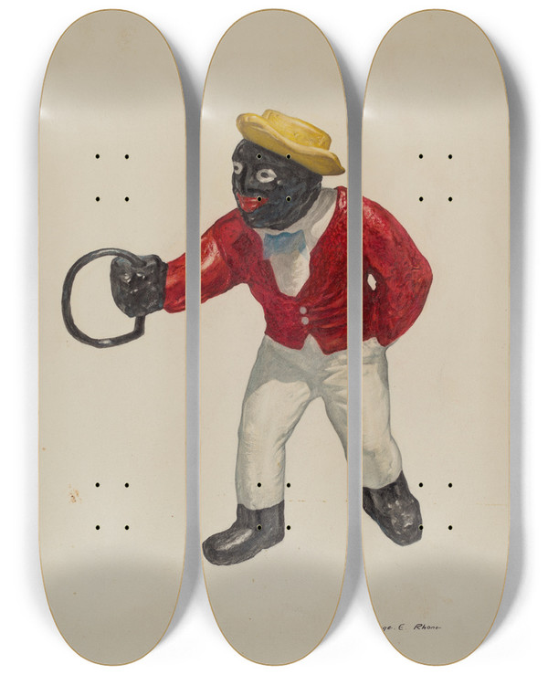Triptych art skateboard deck of George E Rhone Hitching Post by George E Rhone