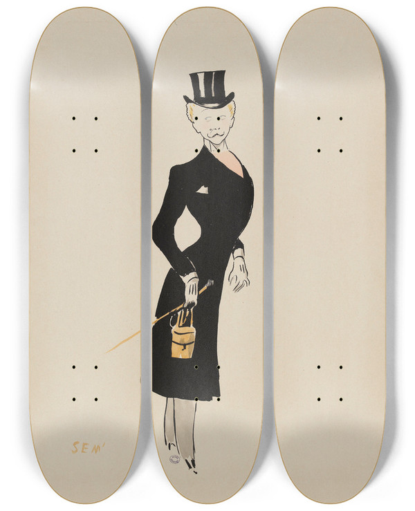 Triptych art skateboard deck of Georges Goursat Sem Comte Boni De Castellane by Georges Goursat (Sem) (1863-1934)