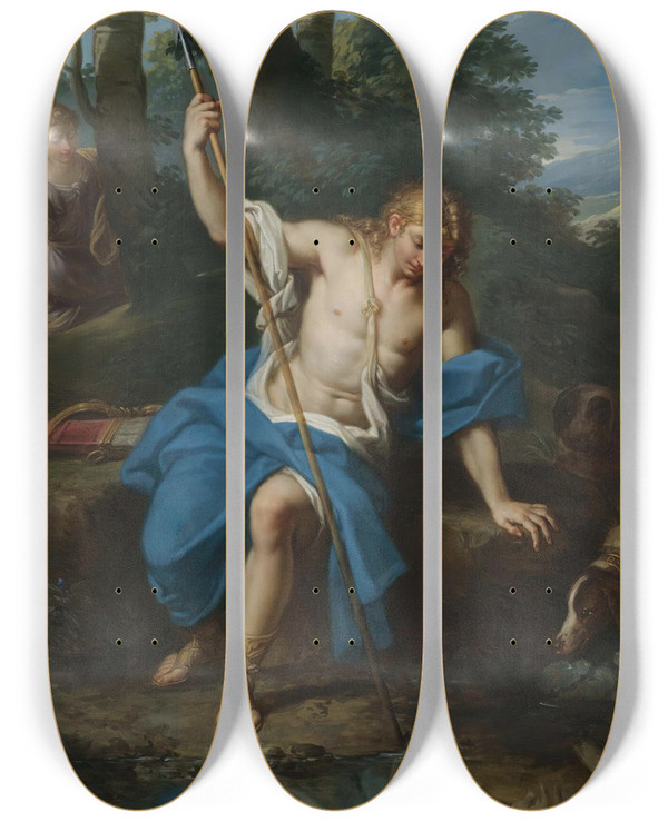 Triptych art skateboard deck of Placido Costanzi Narcissus And Echo by Placido Costanzi (1702-1759)
