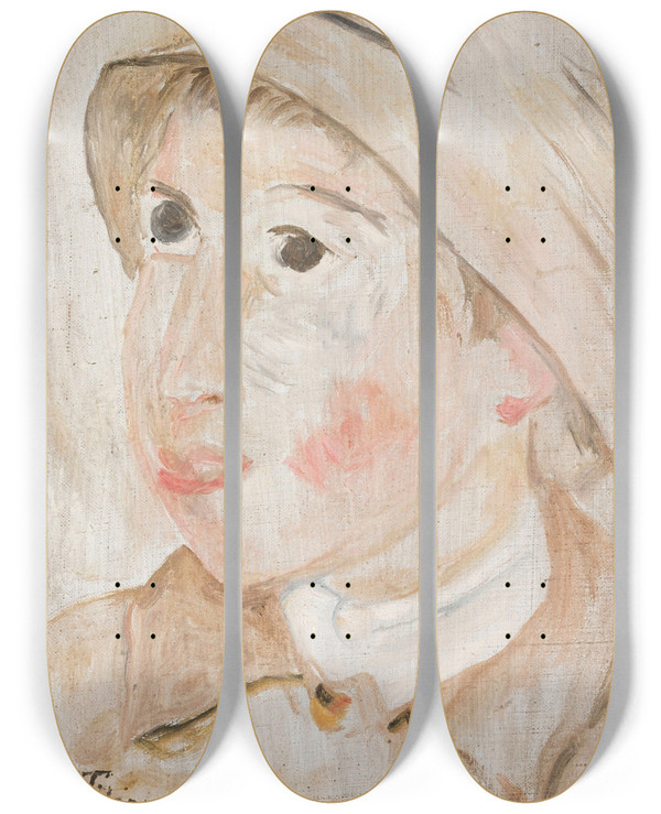Triptych art skateboard deck of Tadeusz Makowski Gowa Chopca W Kapeluszu by Tadeusz Makowski (1882-1932)