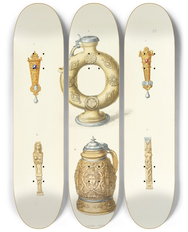 Triptych art skateboard deck of Carl Becker Kunstwerke Und Gerathschaften Des Mittelalters Und Der Renaissance Pl23 by Carl Becker (19-)