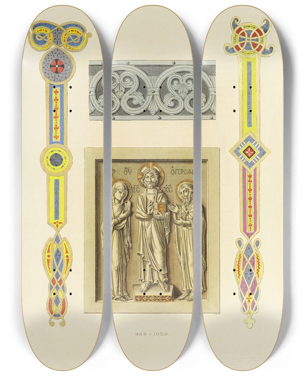 Triptych art skateboard deck of Carl Becker Kunstwerke Und Gerathschaften Des Mittelalters Und Der Renaissance Pl31 by Carl Becker (19-)