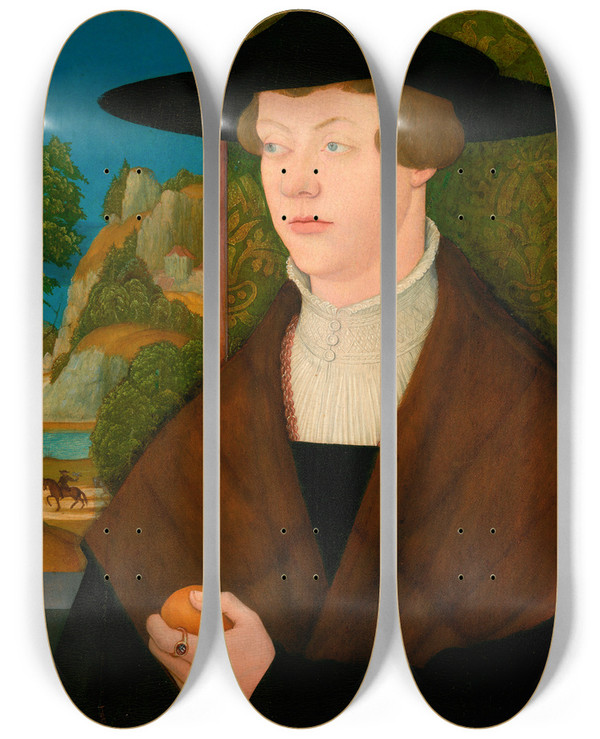Triptych art skateboard deck of Bernhard Strigel Bildnis Hans Rott by Bernhard Strigel (1460-1528)